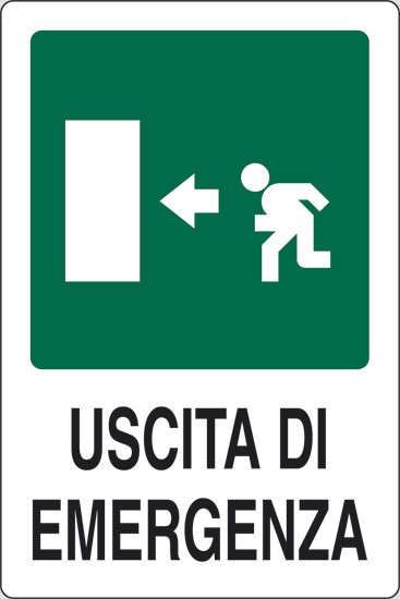 Cartello USCITA DI EMERGENZA (a sinistra con omino)